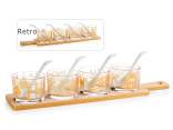 Aperitif set 4 glass bowls with teaspoon on tray