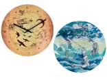 Ceas de perete din lemn cu decor „Travel”.