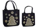 Set of 2 black cloth bags with gold decorations