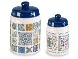 Set of 2 ceramic food jars with majolica decorations