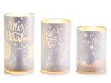 Set of 3 glass cylinder lamps decorated with LED lights