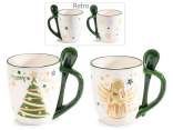 Taza de cerámica de 400 ml con cuchara decorativa navideña
