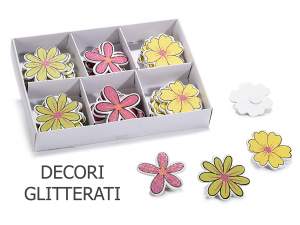 Fleurs bois de gros glitter adhesif
