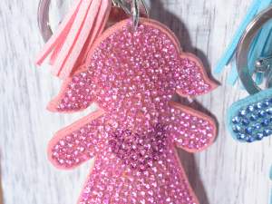 Wholesale keychain girl pink glitter rhinestones