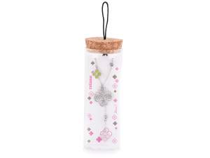 Collier tube à essai fleuri en strass (vente en gr