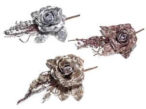 Wholesale artificial roses fabric glitter berries
