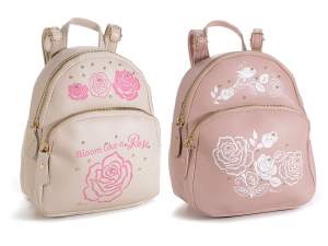 Wholesale women's leatherette backpack with roses