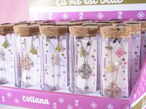 Wholesale rhinestone flower test tube necklace for