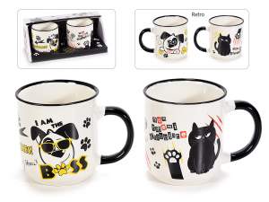 Wholesalers porcelain mugs cat and dog decorations