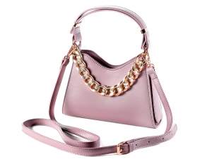 Woman bag in mauve imitation leather w / handle and golden c