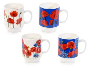 Wholesale poppy design porcelain mugs