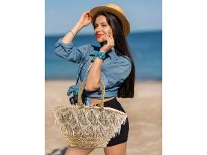 Wholesale women's straw sequin beach bag