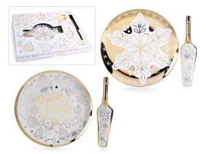 Porcelain plate and spatula set with gold decorations