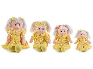 Set of 4 dolls in padded fabric with yellow dress
