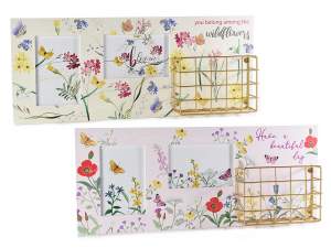 Wooden picture with 2 photo frames and document holder