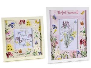 Set of 2 wooden photo frames with wildflower decoration
