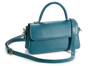 Shoulder bag and handbag in petrol green imitation leather
