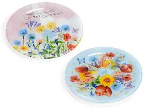 Round glass plate decorated 
