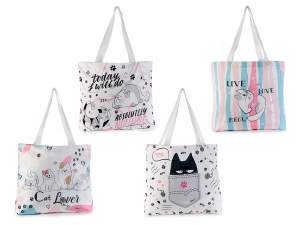 Sac cabas avec imprimé « Happy Cats » et anses en toile