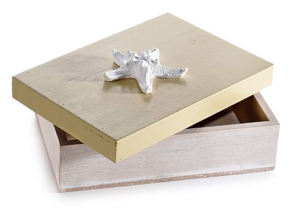 Set 3 cajas de madera con decoración marina en la tapa