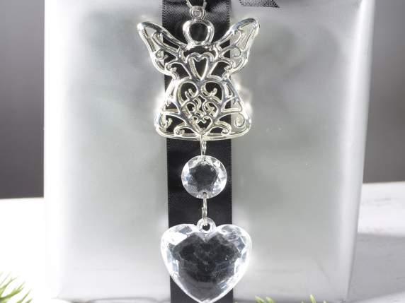Angel pendant decoration in metal and glass effect heart
