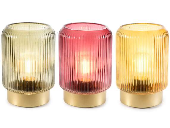 Lampă din sticlă colorată moletă cu bază aurie și lumină LED