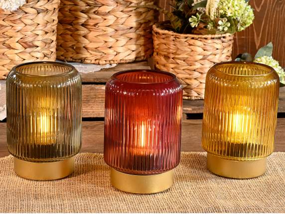 Lampă din sticlă colorată moletă cu bază aurie și lumină LED