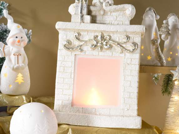 Șemineu din ceramică cu lumină LED cu flacără albă caldă