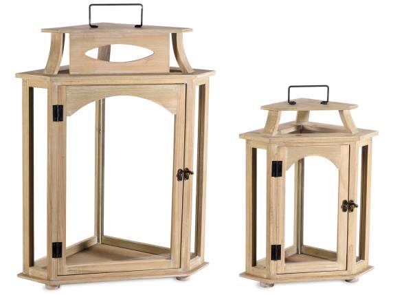 Set de 2 felinare din lemn cu diamante cu cârlig de agățat