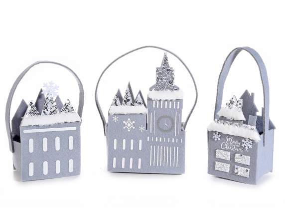 Bolso tela a forma de casa c-lentejuelas y detalles eco-fur