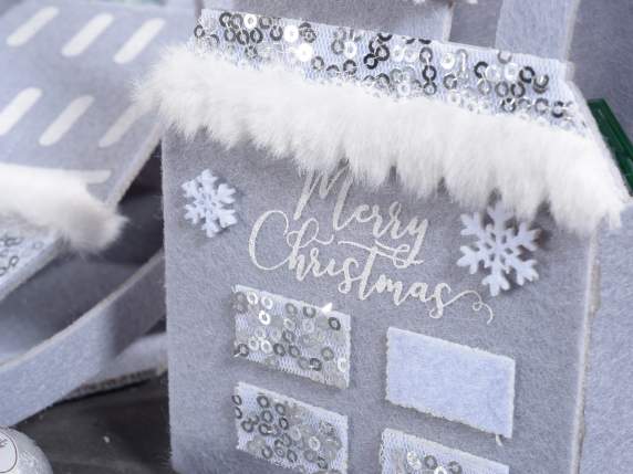 Bolso tela a forma de casa c-lentejuelas y detalles eco-fur