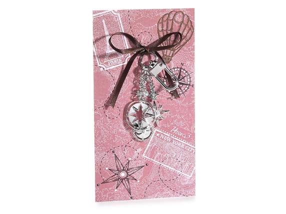 Charm - Breloc metalic Rosa dei Venti in card si display