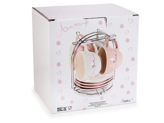 Set 4 cesti de 130 ml si farfurioare din portelan