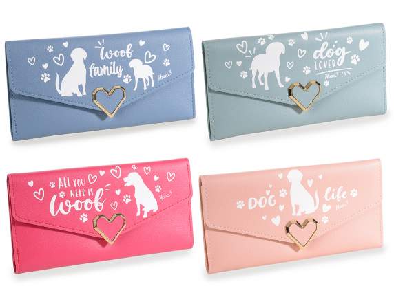 Cartera de mujer en polipiel con estampado de perro y escrit