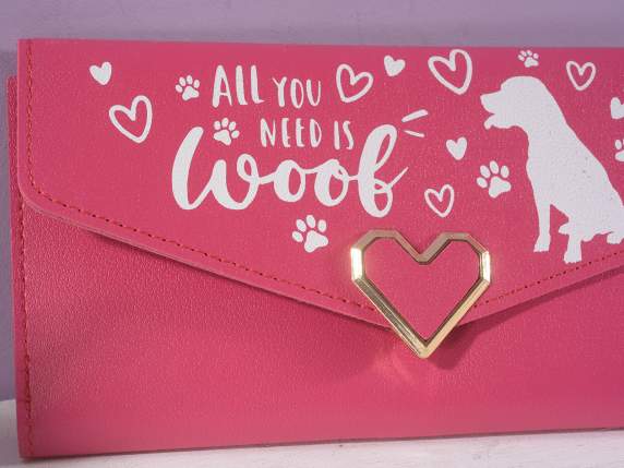 Cartera de mujer en polipiel con estampado de perro y escrit