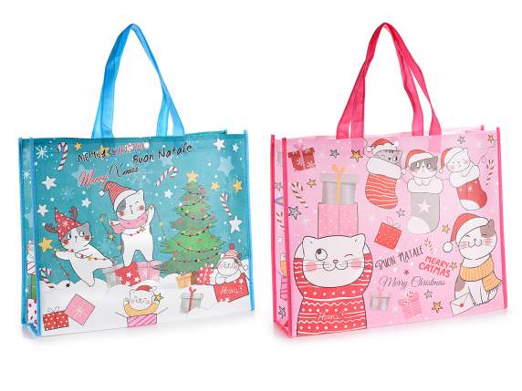 Non-woven bag with Meowy Xmas print