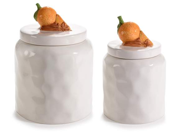 Set of 2 Citrus ceramic jars with hammered effect