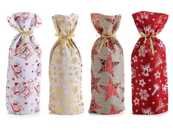 Fabric bottle holder w - metallic decorations and golden rib