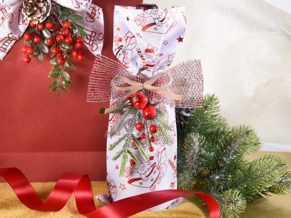 Fabric bottle holder w - metallic decorations and golden rib