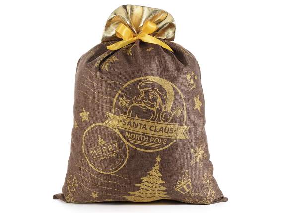 Christmas gift bag made of fabric and shiny gold-like border