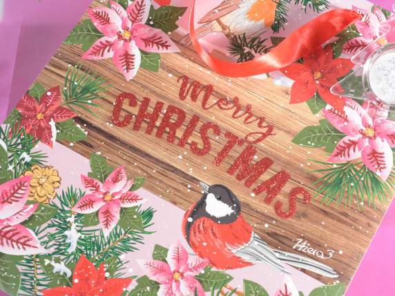 Paper bag with Christmas decorations w - glitter and satin h