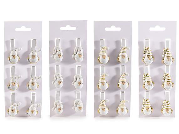 Blister pack with 6 wooden Santa clothespins with golden det