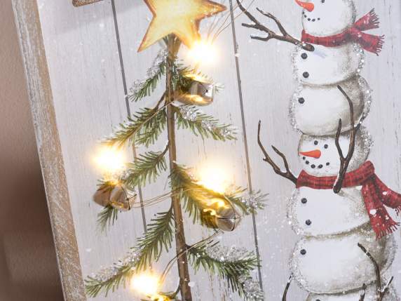 Wooden Christmas picture with bells and led lights to hang