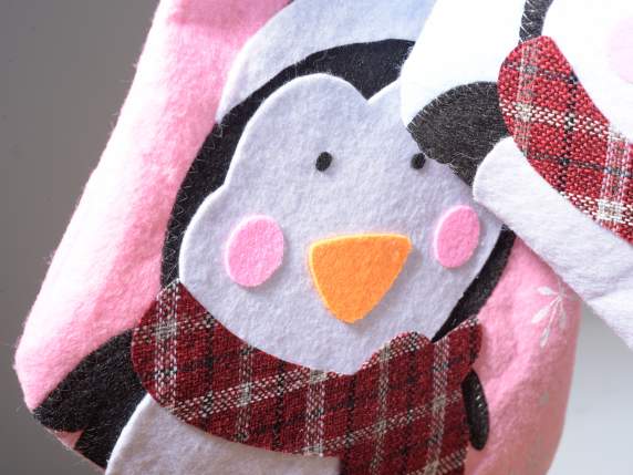 Sweets holder sock with Penguin decoration to hang