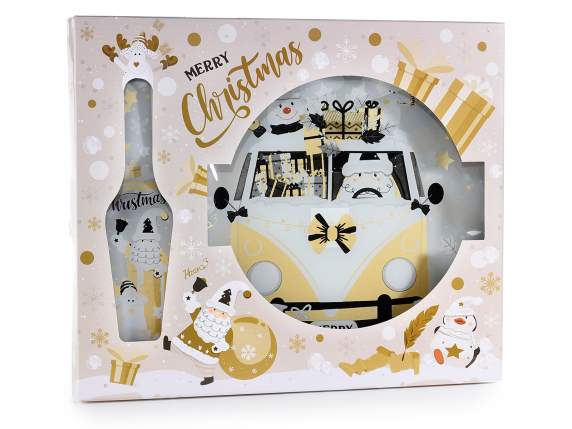 Set of plate and glass cake server Babbo Gang in gift box