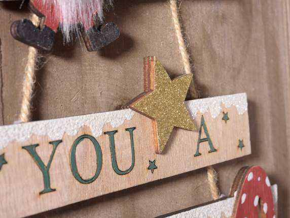 Wooden Christmas tree to hang with lettering and Santa