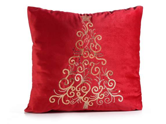 Cojín aterciopelado con decoración de árboles bordados en le