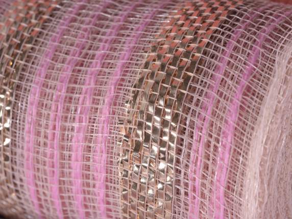 Roll of colored decorative net with lamé inserts