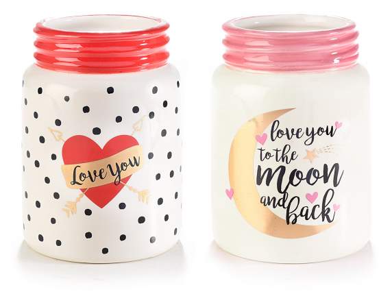 Glossy ceramic container with glossy gold-like decorations