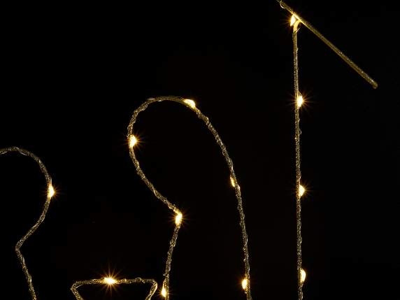 Crèche en métal doré avec paillettes et lumières LED blanc
